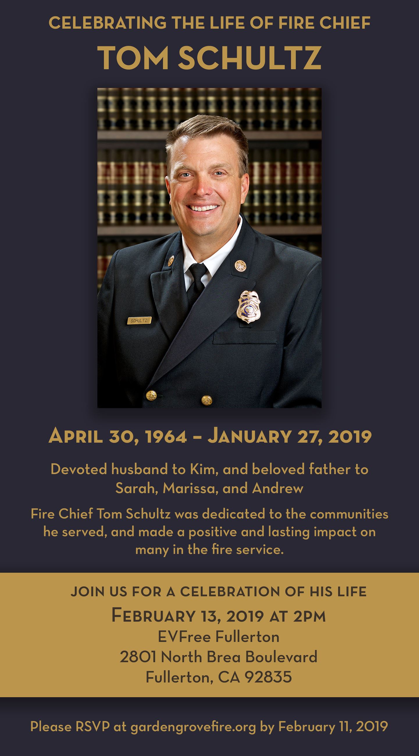 Tom Schultz Celebration of Life Invitation